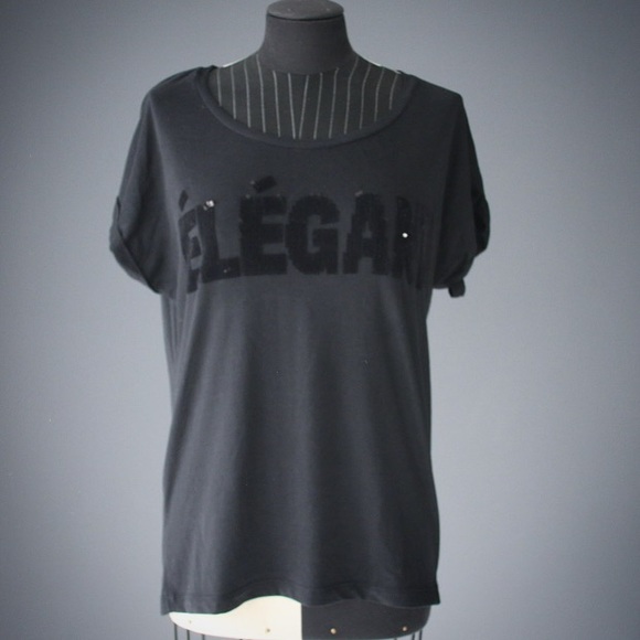 Black elegant top with subtle sequins - Picture 1 of 3